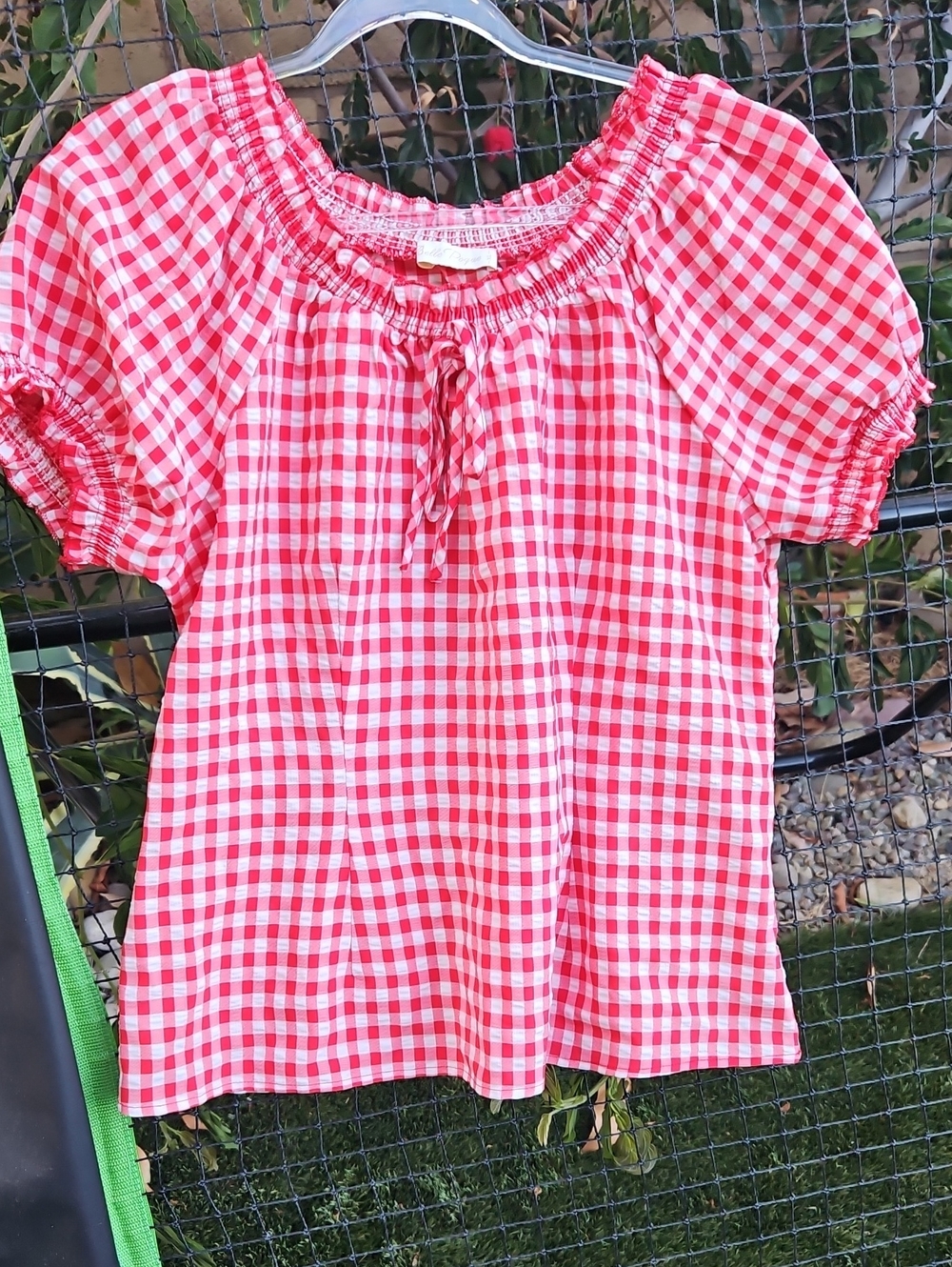 Girls' Red Gingham Puff Sleeve Top - Brand Unknown